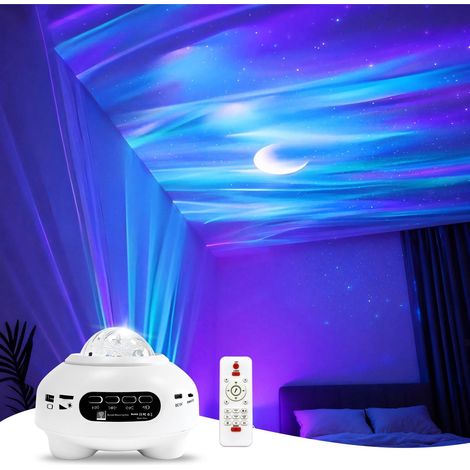 Proyector de estrellas galácticas - Proyector de auroras boreales - Con altavoz Bluetooth - Ruido blanco - Control remoto - Luz nocturna - Sala de juegos (1/5)