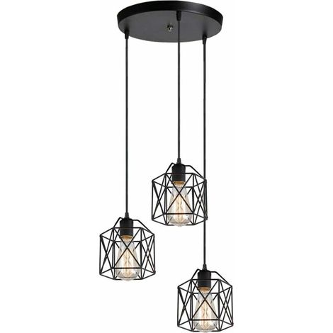 3 Lumières Suspension Luminaire Industrielle en Métal Cage Hexagone Vintage Lustre Abat-jour Plafonnier E27 Géométrique Design E27 Lampe Décoration pour Salon Chambre Cuisine, Ø 15CM, Noir - Noir BLOW (1/5)