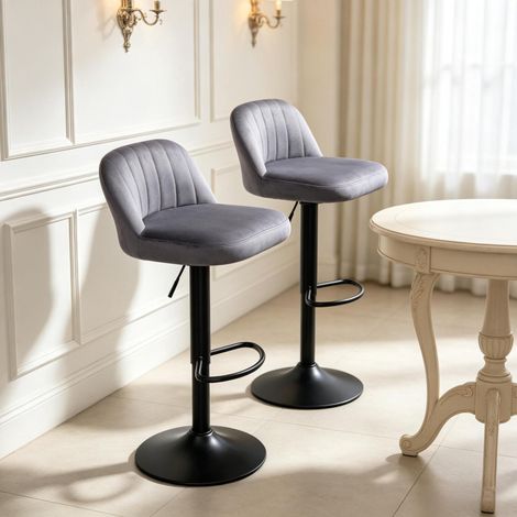 Set di 2 sgabelli da bar regolabili in altezza con schienale grigio e nero OKWISH (1/5)