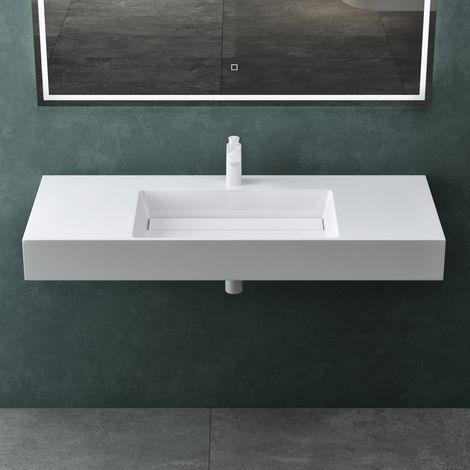 Mai & Mai Lavabo Suspendu Vasque à Poser Blanc 120cm Evier Lave Mains Salle de Bain sans Trop-plein Col12-1200-M (1/5)