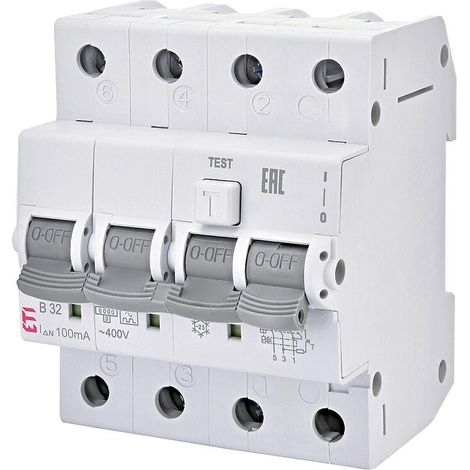 ETI Disjoncteur FI-LS KZS-4M A, 3 pôles + N, type A, C13 / 0,03A, à action instantanée