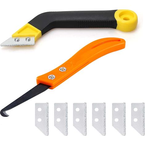 JSSEVN - Tile grout scraper, grout remover tool, grout cleaning tool set with 6 replacement blades for cleaning household floor tiles