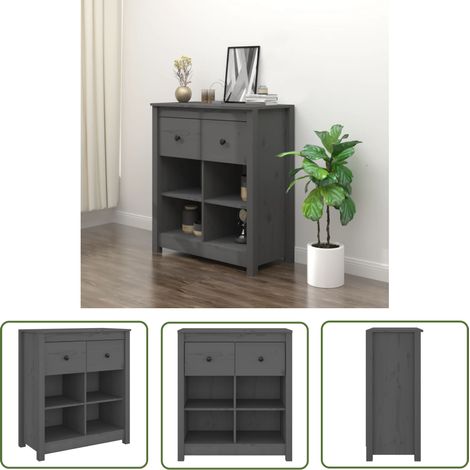 Buffet Commode Armoire Luxueux, pour Salon Chambre Entrée Cuisine, Gris 70x35x80 cm Bois massif de pin OIB9753E (1/5)