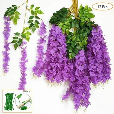 Guirlande Glycine Artificielle - 110 cm - Violet - Décoration Intérieure Extérieure - 12 Pièces (1/4)