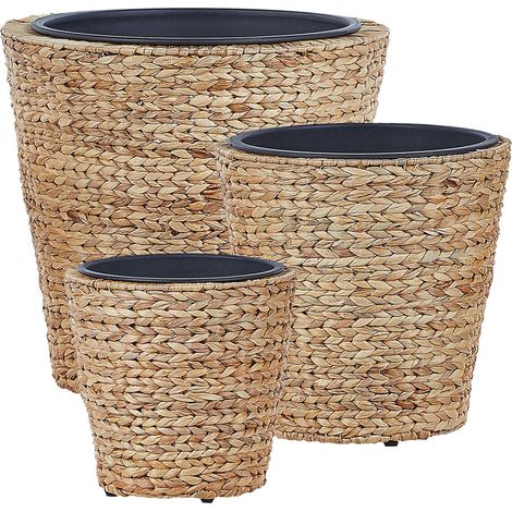 Conjunto de 3 macetas de jacinto de agua natural beige negro inserto Plaka (1/5)