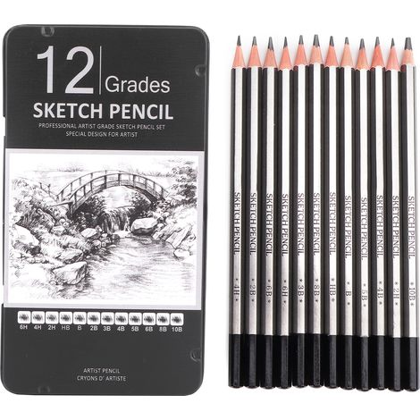 12Pcs Pencil Set Graphite Drawing Sketching Pencils with Box Art Painting Accessory (1/5)