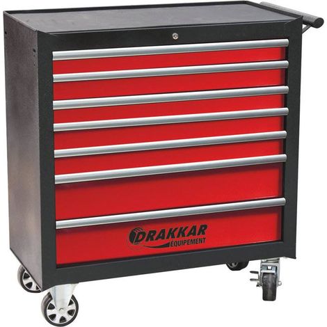 Drakkar Equipement – Servante d'atelier XXL 7 tiroirs – 254 outils – Tiroirs sur roulements à billes – Plan de travail tapis mousse – Charge max 30 kg (1/4)