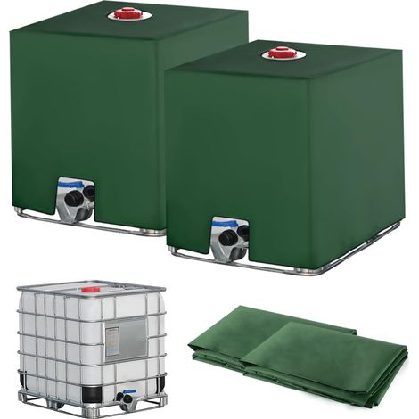 2PC Bache pour Cuve IBC 1000L, Bâche Recuperateur d Eau de Pluie, Anti-UV Anti-Poussière Bache de Reservoir d'eau, Couvercle Housse de Protection Cuve 1000l, 116 x 100 x 120 cm, Vert (1/5)