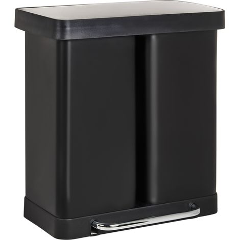 Cubo de basura doble moderno con pedal y tapa para cocina material sintético de hierro recubierto de polvo reciclable a prueba de huellas dactilares negro Ecosort