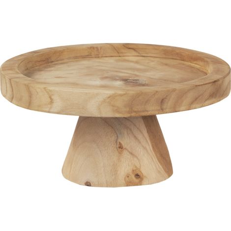 Plateau / Présentoir rond sur pied D. 27 cm en bois de teck - ALICE (1/5)