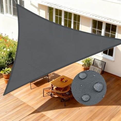 Sonnensegel Dreieckig 3x3x3m Wasserdicht Segeltuch Sonnenschutz Windschutz PES mit 95% UV-Schutz für Balkon, Garten, Terrasse (Anthrazit)