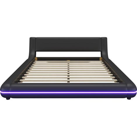 Letto a piattaforma 140 x 200 cm in PU e MDF nero con illuminazione LED multicolore MODENUIT (1/5)