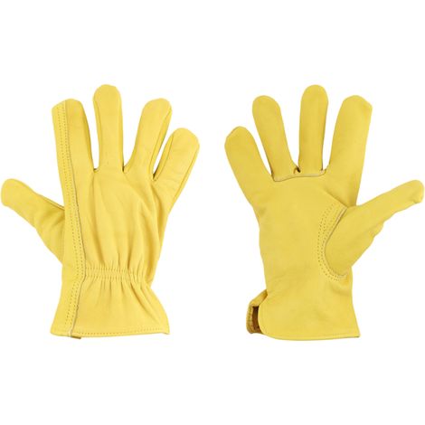 Gants de jardin en cuir- Taille M - Jaune - l 12,8 x L 23,4 cm - Livraison gratuite