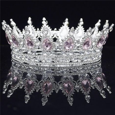 Vintage königliche Kristalltiara und Krone, königlicher Stil, für Schönheitswettbewerbe, Abschlussball und Hochzeit, silberne und rosa Haaraccessoires. (1/5)
