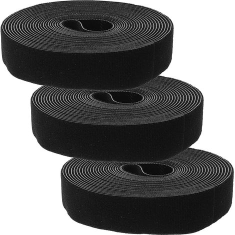 3 Rouleaux Ruban Auto-agrippant Double Face, Polyester et Pp, Noir, 3 Rouleaux, pour Fils Électriques et Câbles Informatiques, Organisation de Bureau et Gestion des Câbles (1/5)