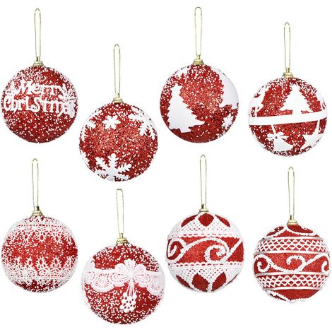 ZOLGINAH 8 Pièces Boules de Noël, Rouge Boules de Noel Ornements avec Mousse Neige Effet Decorative Boule Sapin Noël Suspension pour Maison Noël Sapin Décoration (1/5)