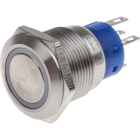 Bouton-poussoir, Verrouillable lumineux, LED Blanc, Unipolaire à deux directions (1RT), 5 A, Argent, Montage panneau 24V ( Prix pour 1 ) (1/2)