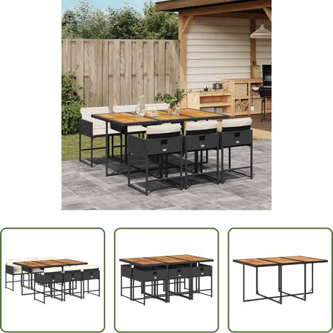 Gartentisch - 7-tlg. Garten-Essgruppe mit Kissen Schwarz Poly Rattan (1/5)