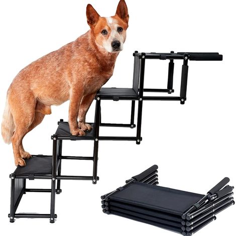 Escalier pour chien, design pliable, hauteur réglable, noir (1/2)