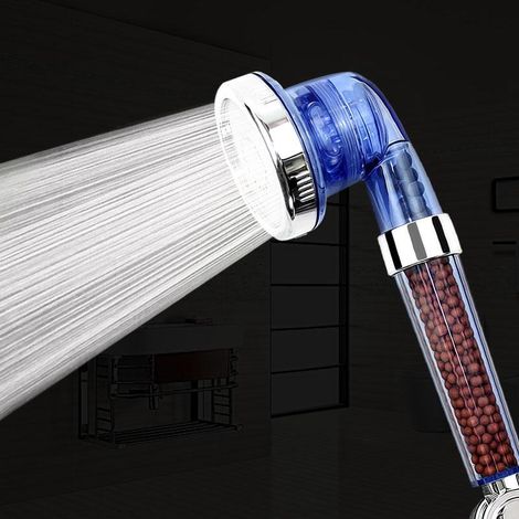 Pommeau de douche filtrant 3 modes bleu clair haute pression, douchette multifonction avec jets réglables, filtration de l’eau, économie d’eau, accessoire pour salle de bain et douche (1/4)