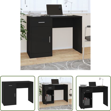 vidaXL Armoire - Bureau avec tiroir et armoire Noir 100x40x73 cm Bois ingénierie (1/5)