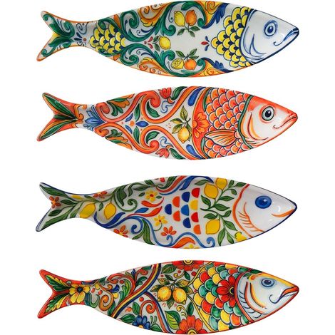 Set di 4 pesci da parete in melamina con limoni 28 cm (1/2)