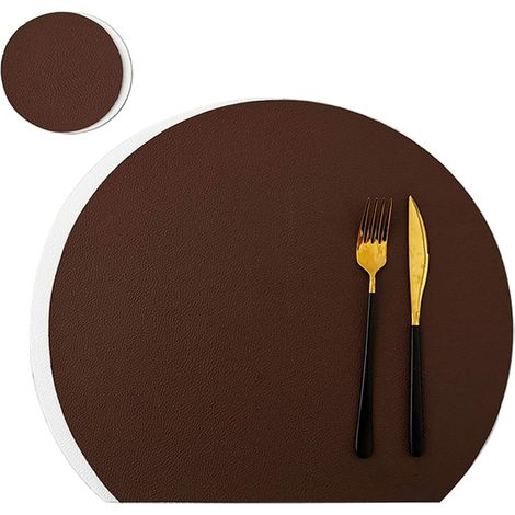 1 Set de table, 1 Sous-verre, Similicuir, Antidérapant, Réversible, Bicolore, Pour salle à manger (1/5)