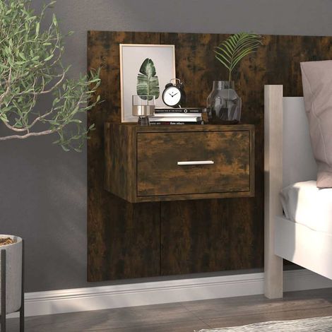vidaXL Mesita de noche de pared roble ahumado (1/5)