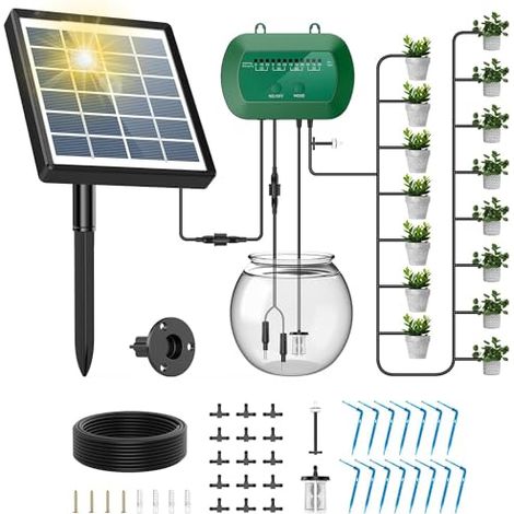 Système d'irrigation solaire, goutte-à-goutte automatique, design anti-siphon pour plantes en pot, serre, 12 modes de minuterie, appareil d'arrosage + tuyau 15 m - (1/5)