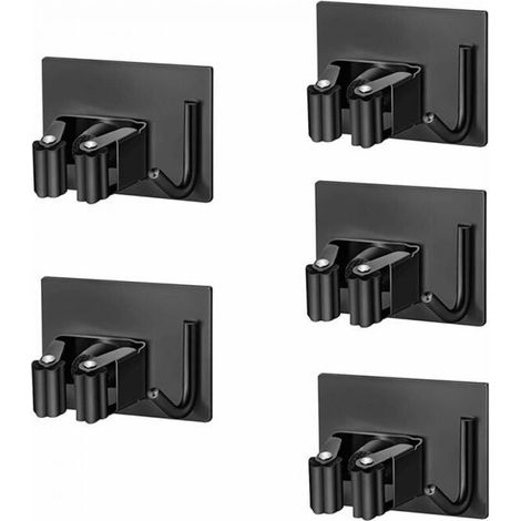 5 Pieces Adhesive Wall Mounted Broom Holder with Position and Hook, Wall Mounted Broom Holder Storage Rack Wall Mounted Broom Holder without Drilling for Kitchen Bathroom Garden (1/5)
