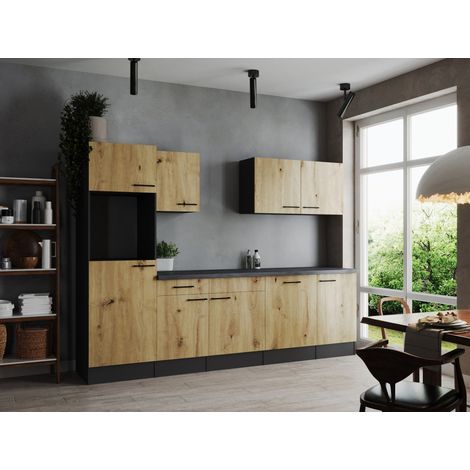 Küche Küchenzeile Leerblock Grau Matt Artisan Eiche Oliver 280 cm Respekta