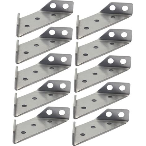 Set di 6 staffe angolari trapezoidali in acciaio inossidabile per mobili e scaffali. Fissaggi stabili e discreti per l'interior design.