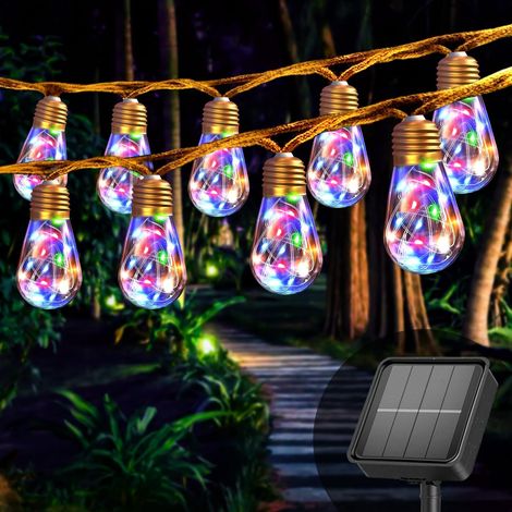 Guirlande lumineuse solaire d'extérieur avec 16 ampoules, 8 m, résistante aux intempéries, multicolore, vintage, pour jardin, balcon, terrasse, fête (multicolore) (1/5)