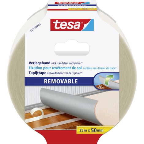 tesa Verlegeband 25 m x 50 mm, gewebeverstärkt, rückstandsfrei entfernbar Teppich-Verlegeband (1/2)