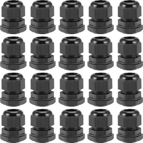 20 schwarze Nylon-Kabelverschraubungen M22x1,5, wasserdicht nach IP68, für Kabel von 7 mm bis 12 mm Durchmesser, für Anschlussdosen (1/5)