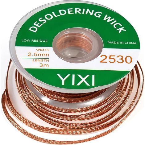 Fil à dessouder 2,5 mm × 3 m - Fil à dessouder en cuivre No-Clean - Mèche à dessouder pour enlever l'étain de soudure et le démontage des composants électriques, haute conductivité thermique (1/5)