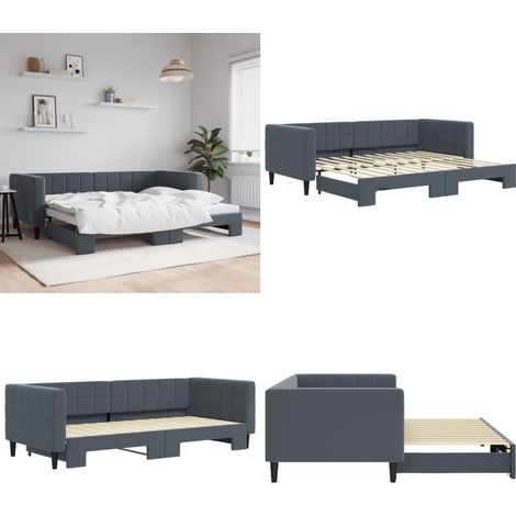 vidaXL Lit de jour avec gigogne sans matelas gris foncé 90x200 cm (1/5)