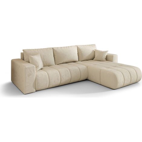 Canapé d’angle velours convertible avec coffre design ORIA angle droit-Beige-angle droit (1/5)