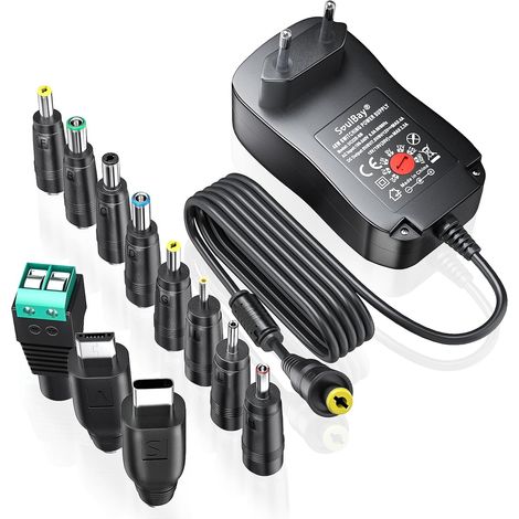 Chargeur Universel 48W AC vers DC 5V 6V 7,5V 9V 12V 15V 19V, Adaptateur Universel avec 11 Embouts CC, Comprend Une Prise USB 5V 1A pour Caméra Routeur à Bande LED – 4000mA Max. (1/5)
