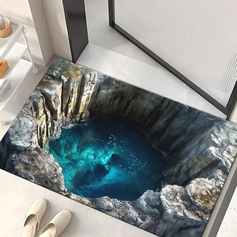 4060cm Tapis de porte à illusion d'optique 3D, motif de briques et d'eau turquoise, antidérapant, idéal pour l'entrée, le salon, la salle de jeux, l'entrée extérieure et la décoration intérieure. (1/5)
