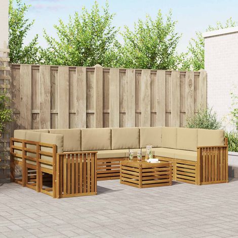 vidaXL Outdoor-Sofagarnitur 10 Stk. Natur und Beige (1/5)