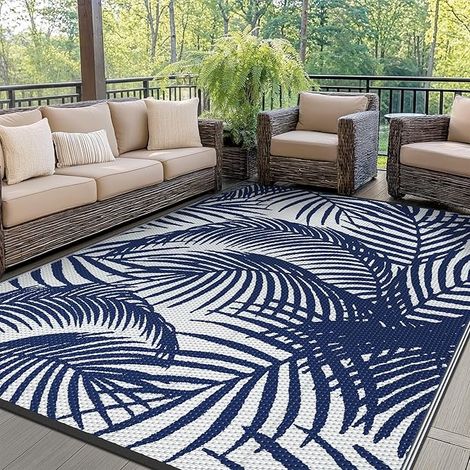 Tapis Extérieur Imperméable, Tapis de Camping Lavable Jardin, Terrasse, Balcon, Tapis Réversible Résistant aux UV Pique-Nique,180x275cm, Bleu Marine (1/5)
