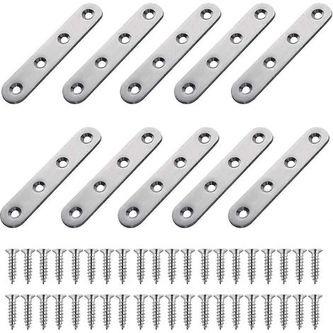 Support plat en acier inoxydable, 10 pièces, pattes de fixation plates et droites en métal perforé (1/5)
