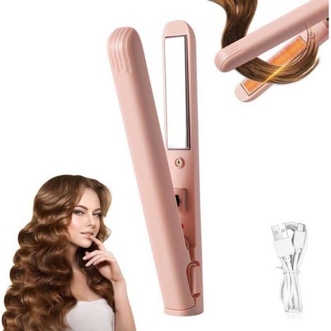 Fer à Lisser/Boucler Mini 2-en-1 USB, Format Voyage Rose, Portable pour Tous Types de Cheveux (1/5)