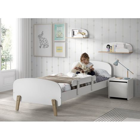 Lit 90x200 - Chevet 1 porte et Coffre à jouets Vipack Kiddy - Blanc (1/5)