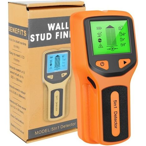 5-in-1 Balkendetektor, Metall- und Elektrokabeldetektor für Wände, Holzdetektion (38 mm Tiefe), Metall- und Wechselstromerkennung, zentrale Positionierung (Oranges Modell)
