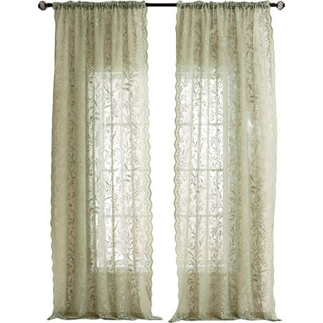 Voilage vert clair – 130x241 cm – Motif floral dentelle – Vintage – Ambiance légère
