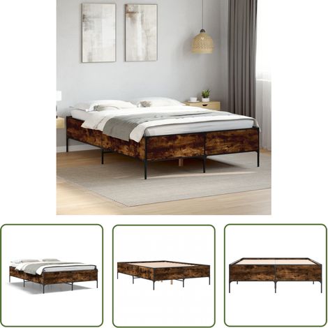 The Living Store Bettgestell Räuchereiche 140x190 cm Holzwerkstoff und Metall - Holzbettwäsche - Doppelbett - Lattenrost - Bettrahmen - Boxspringbett (1/5)