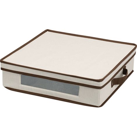 Coffre de Rangement, Naturel Toile avec Bordure Marron (1/5)
