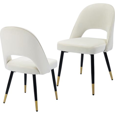 Wahson Velvet Dining Chairs Set of 2 - Modern Upholstered Kitchen Chairs with Comfortable Backrest for Living Room Restaurant Cafe, Beige (1/5)